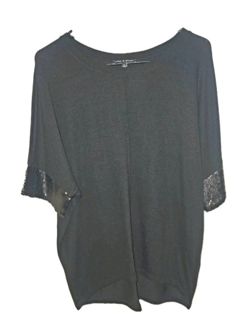 Cable & Gauge XL Black Slub Knit Top Sequence Sleeves